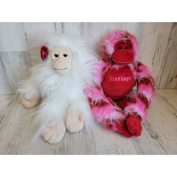 Plush monkey stuffed animal set pink white rose valentine day - Picture 1 of 9